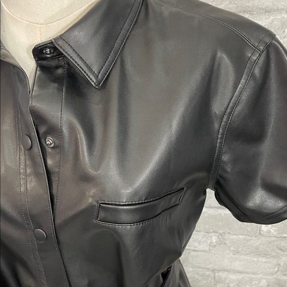 H&M Divided Black Faux Leather Belted Shirt Dress - Picture 3 of 8